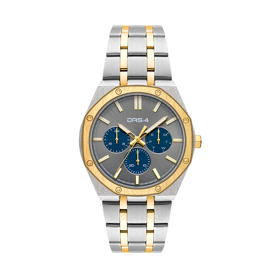 DAS.4 Ανδρικό Ρολόι Quartz με Δίχρωμο Μπρασελέ, Γκρι Καντράν & Μπλε Χρονογράφους – 5ATM
