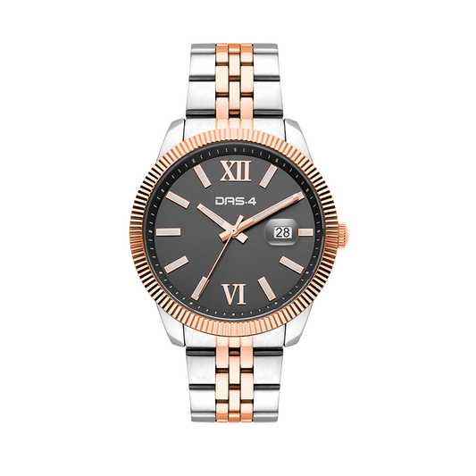 DAS.4 Ανδρικό Ρολόι Quartz με Δίχρωμο Μπρασελέ, Μαύρο Καντράν & Ημερομηνία – 5ATM