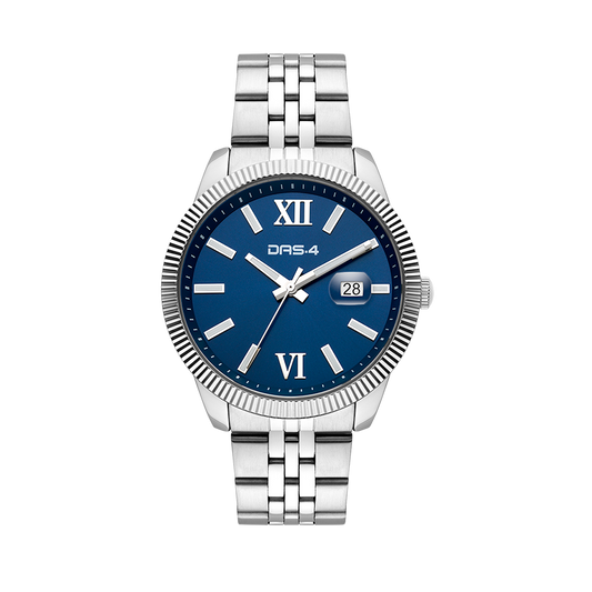 DAS.4 Ανδρικό Ρολόι Quartz με Ασημί Μπρασελέ, Μπλε Καντράν & Ημερομηνία – 5ATM