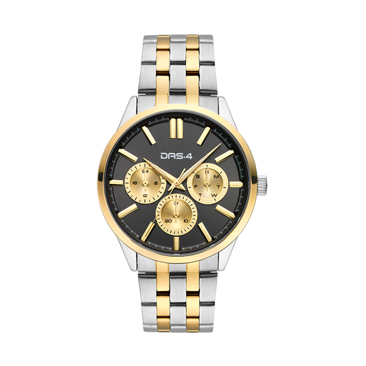 DAS.4 Ανδρικό Ρολόι Quartz με Δίχρωμο Μπρασελέ, Μαύρο Καντράν & Χρυσούς Χρονογράφους – 5ATM