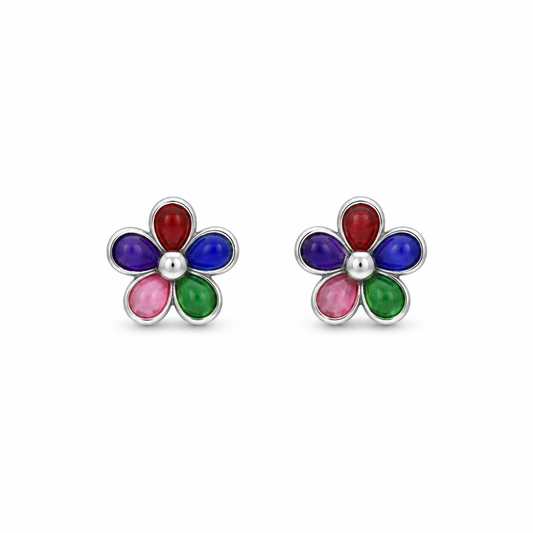 RAINBOW FLOWER — ΠΑΙΔΙΚΑ ΚΑΡΦΩΤΑ ΣΚΟΥΛΑΡΙΚΙΑ ΑΣΗΜΙ 925 ΛΟΥΛΟΥΔΙ ΠΟΛΥΧΡΩΜΑ ΖΙΡΓΚΟΝ