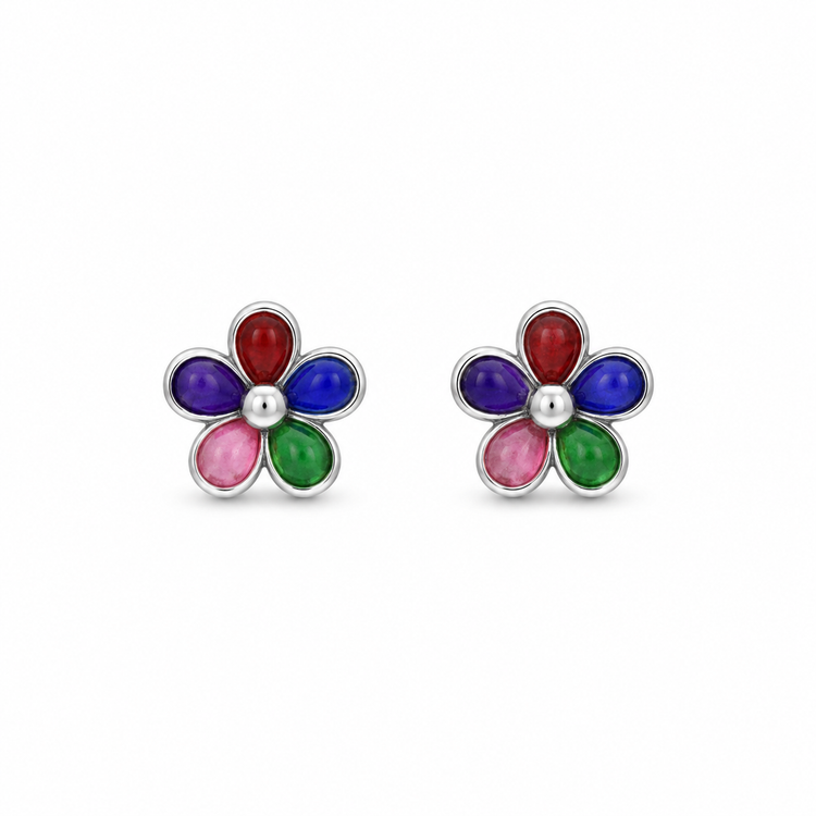 RAINBOW FLOWER — ΠΑΙΔΙΚΑ ΚΑΡΦΩΤΑ ΣΚΟΥΛΑΡΙΚΙΑ ΑΣΗΜΙ 925 ΛΟΥΛΟΥΔΙ ΠΟΛΥΧΡΩΜΑ ΖΙΡΓΚΟΝ