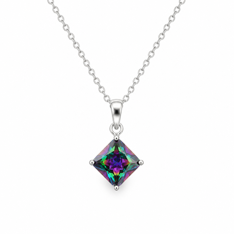 MYSTIC SQUARE — ΚΟΛΙΕ ΑΣΗΜΙ 925 SWAROVSKI CRYSTAL ΤΕΤΡΑΓΩΝΟ RAINBOW