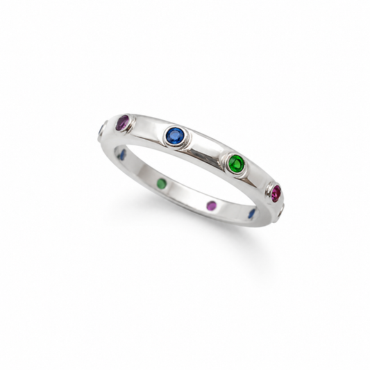 RAINBOW BAND — ΔΑΧΤΥΛΙΔΙ ΑΣΗΜΙ 925 ΟΛΟΒΕΡΟ ΠΟΛΥΧΡΩΜΑ ΖΙΡΓΚΟΝ