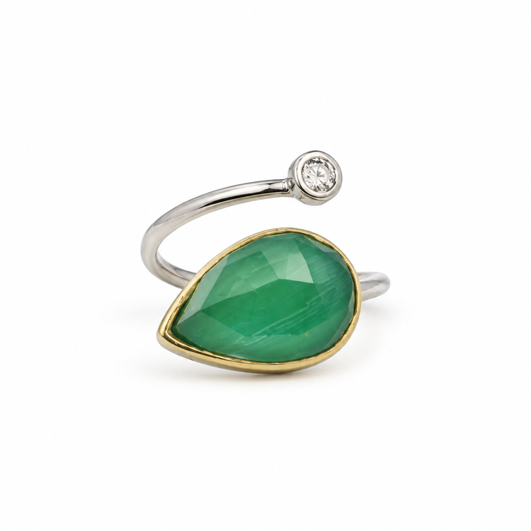 JADE REVERIE — ΔΑΧΤΥΛΙΔΙ ΑΣΗΜΙ 925 ΜΕ ΦΥΣΙΚΟ ΑΧΑΤΗ & ΕΠΙΧΡΥΣΩΣΗ 18Κ