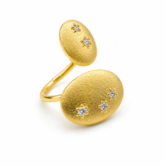 GOLD PEBBLE — ΑΝΟΙΧΤΟ ΔΑΧΤΥΛΙΔΙ ΑΣΗΜΙ 925 ΜΕ ΕΠΙΧΡΥΣΩΣΗ 18Κ & ΛΕΥΚΑ ΖΙΡΓΚΟΝ