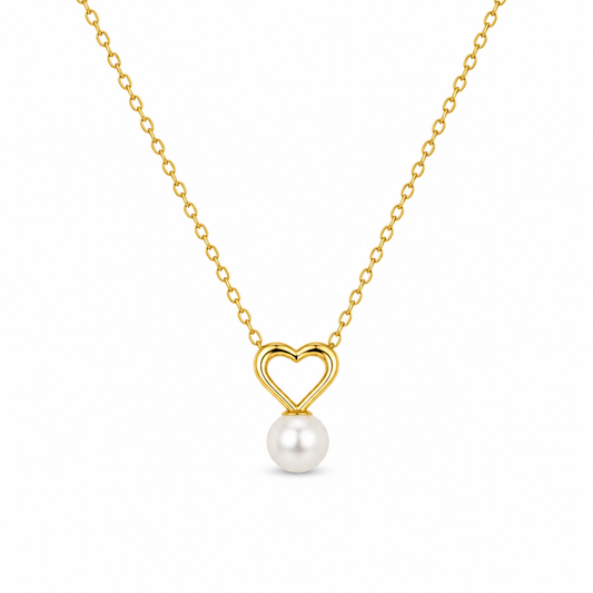 HEART & PEARL — ΜΕΝΤΑΓΙΟΝ ΑΣΗΜΙ 925 ΜΕ ΕΠΙΧΡΥΣΩΣΗ 18Κ & ΦΥΣΙΚΟ ΜΑΡΓΑΡΙΤΑΡΙ