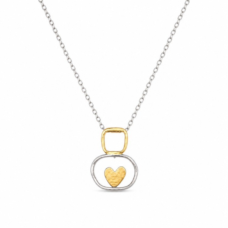 HEARTBOX — ΚΟΛΙΕ ΑΣΗΜΙ 925 ΔΙΧΡΩΜΟ PENDANT ΚΑΡΔΙΑ ΓΕΩΜΕΤΡΙΚΟ