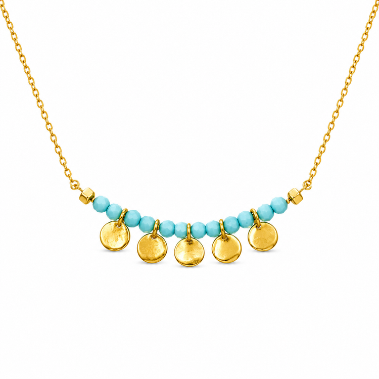 TURQUOISE COINS — ΚΟΛΙΕ ΑΣΗΜΙ 925 ΜΕ ΕΠΙΧΡΥΣΩΣΗ 18Κ & ΦΥΣΙΚΕΣ ΤΥΡΚΟΥΑΖ