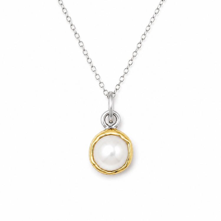 ESSENCE — ΚΟΛΙΕ ΑΣΗΜΙ 925 ΔΙΧΡΩΜΟ PENDANT ΜΑΡΓΑΡΙΤΑΡΙ ΧΡΥΣΗ ΒΑΣΗ