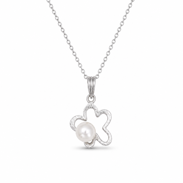 PETAL PEARL — ΚΟΛΙΕ ΑΣΗΜΙ 925 PENDANT ΑΝΟΙΧΤΟ ΛΟΥΛΟΥΔΙ ΜΑΡΓΑΡΙΤΑΡΙ