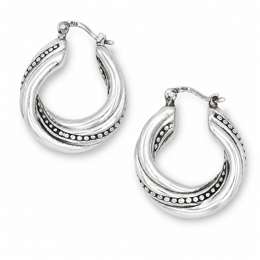 BALI HOOP — ΣΚΟΥΛΑΡΙΚΙΑ ΑΣΗΜΙ 925 ΚΡΙΚΟΙ CHUNKY ΚΟΚΚΩΤΟ ΣΧΕΔΙΟ ELECTROFORMING