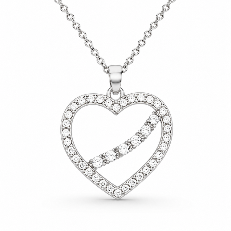 SHOOTING STAR HEART — ΚΟΛΙΕ ΑΣΗΜΙ 925 PENDANT ΑΝΟΙΧΤΗ ΚΑΡΔΙΑ ΖΙΡΓΚΟΝ ΔΙΑΓΩΝΙΑ