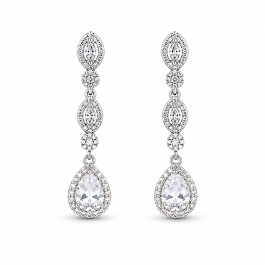 BRIDAL CASCADE — ΣΚΟΥΛΑΡΙΚΙΑ ΑΣΗΜΙ 925 ΜΑΚΡΙΑ ΚΡΕΜΑΣΤΑ ΖΙΡΓΚΟΝ ΣΤΑΓΟΝΑ HALO