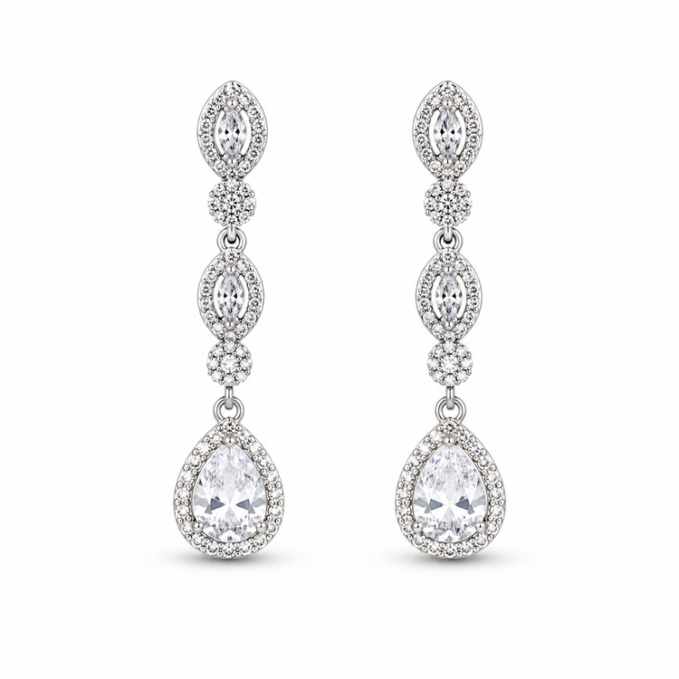 BRIDAL CASCADE — ΣΚΟΥΛΑΡΙΚΙΑ ΑΣΗΜΙ 925 ΜΑΚΡΙΑ ΚΡΕΜΑΣΤΑ ΖΙΡΓΚΟΝ ΣΤΑΓΟΝΑ HALO