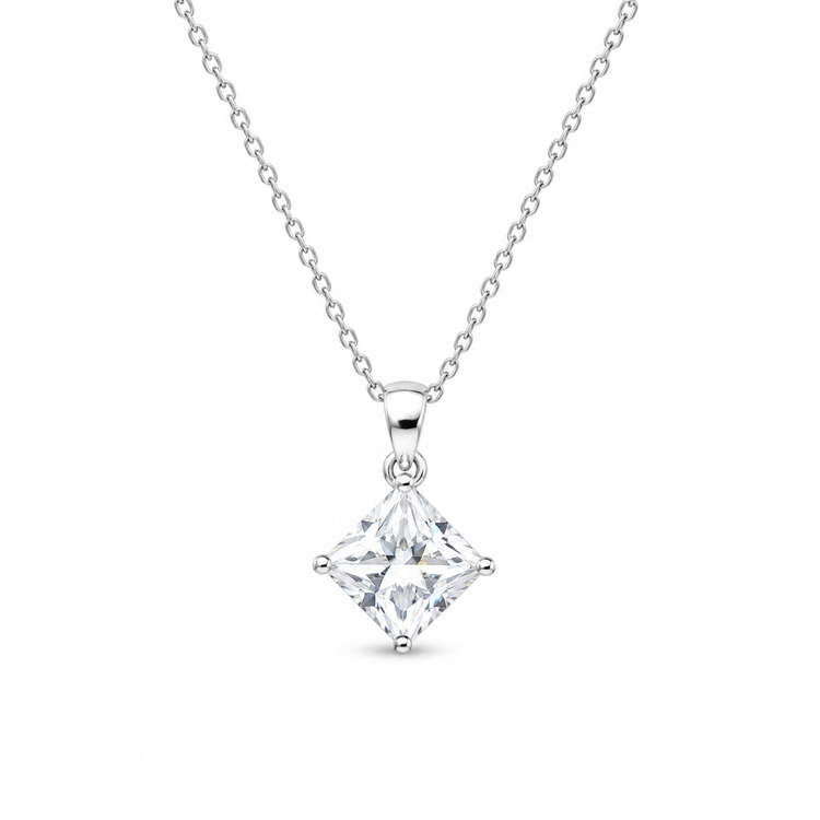PRINCESS — ΚΟΛΙΕ ΑΣΗΜΙ 925 PENDANT SOLITAIRE ΖΙΡΓΚΟΝ PRINCESS ΚΟΠΗ