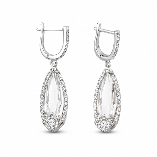 CRYSTAL TEAR — ΣΚΟΥΛΑΡΙΚΙΑ ΑΣΗΜΙ 925 ΜΑΚΡΙΑ ΚΡΕΜΑΣΤΑ ΚΡΥΣΤΑΛΛΟΣ PEAR ΖΙΡΓΚΟΝ HALO