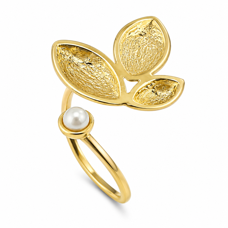 GOLDEN BLOOM — ΑΝΟΙΧΤΟ ΔΑΧΤΥΛΙΔΙ ΑΣΗΜΙ 925 ΜΕ ΕΠΙΧΡΥΣΩΣΗ 18Κ & ΜΑΡΓΑΡΙΤΑΡΙ