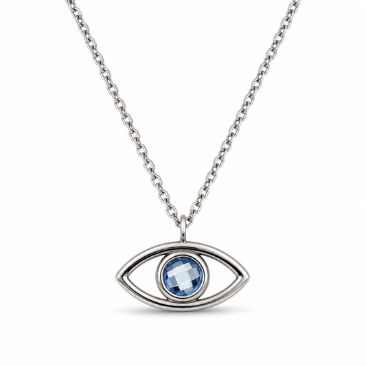 MATI MINIMAL — ΚΟΛΙΕ ΑΣΗΜΙ 925 PENDANT ΑΝΟΙΧΤΟ ΜΑΤΙ ΜΠΛΕ ΖΙΡΓΚΟΝ