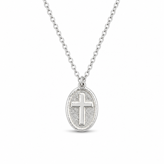 MEDALLION CROSS — ΚΟΛΙΕ ΑΣΗΜΙ 925 PENDANT OVAL MEDALLION ΣΤΑΥΡΟΣ ΣΦΥΡΗΛΑΤΟ