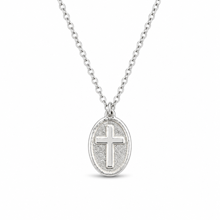 MEDALLION CROSS — ΚΟΛΙΕ ΑΣΗΜΙ 925 PENDANT OVAL MEDALLION ΣΤΑΥΡΟΣ ΣΦΥΡΗΛΑΤΟ