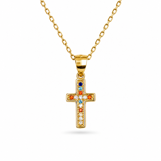 RAINBOW CROSS — ΚΟΛΙΕ ΣΤΑΥΡΟΣ ΕΠΙΧΡΥΣΟ ΠΟΛΥΧΡΩΜΑ ΖΙΡΓΚΟΝ