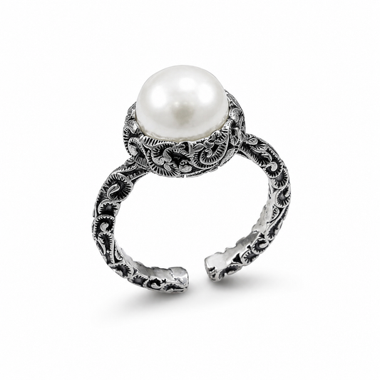 BAROQUE PEARL — ΔΑΧΤΥΛΙΔΙ ΑΣΗΜΙ ΟΞΕΙΔΩΜΕΝΟ ΜΑΡΓΑΡΙΤΑΡΙ FILIGREE