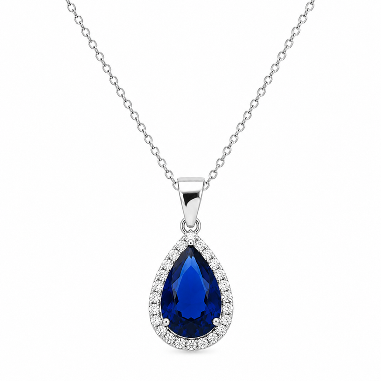 SAPPHIRE DROP — ΚΟΛΙΕ ΣΤΑΓΟΝΑ ΜΠΛΕ ΚΡΥΣΤΑΛΛΟ ΜΕ HALO ΖΙΡΓΚΟΝ