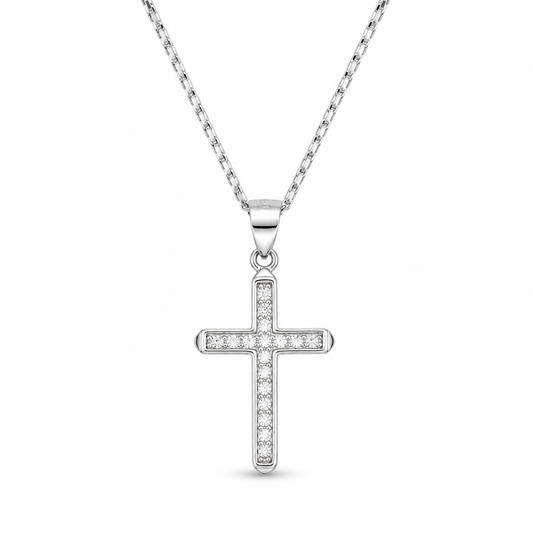 SLIM CROSS — ΚΟΛΙΕ ΣΤΑΥΡΟΣ ΑΣΗΜΙ 925 ΜΕ ΖΙΡΓΚΟΝ