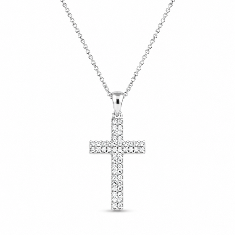 FULL PAVÉ CROSS — ΚΟΛΙΕ ΣΤΑΥΡΟΣ ΑΣΗΜΙ 925 ΜΕ ΖΙΡΓΚΟΝ
