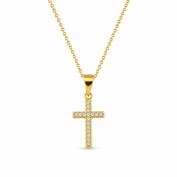 MILGRAIN CROSS — ΚΟΛΙΕ ΣΤΑΥΡΟΣ ΑΣΗΜΙ 925 ΕΠΙΧΡΥΣΟ ΜΕ ΖΙΡΓΚΟΝ