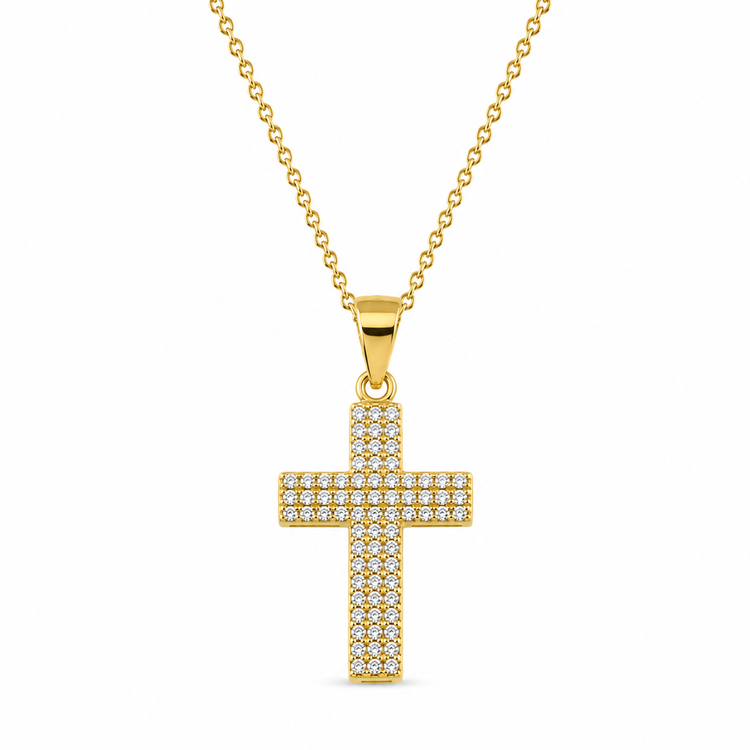 FULL PAVÉ CROSS — ΚΟΛΙΕ ΣΤΑΥΡΟΣ ΑΣΗΜΙ 925 ΕΠΙΧΡΥΣΟ ΜΕ ΖΙΡΓΚΟΝ