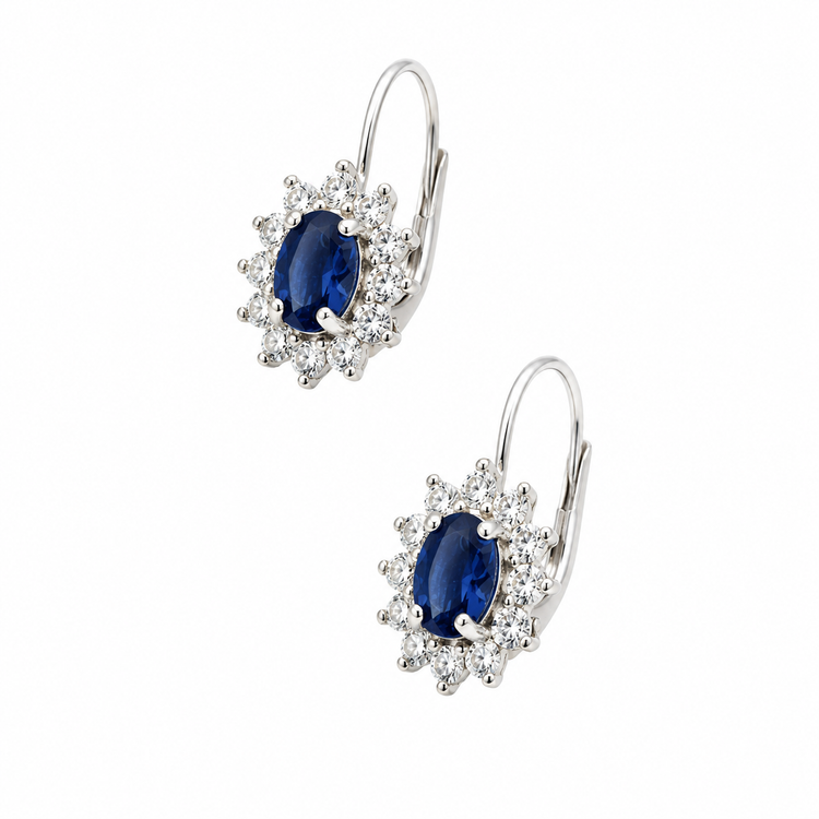 ROYAL BLUE HALO — ΣΚΟΥΛΑΡΙΚΙΑ ΑΣΗΜΙ 925 ΜΕ ΜΠΛΕ ΚΑΙ ΛΕΥΚΟ ΖΙΡΓΚΟΝ