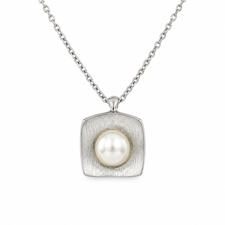 SQUARE PEARL — ΚΟΛΙΕ ΑΣΗΜΙ 925 ΜΕ ΦΥΣΙΚΟ ΜΑΡΓΑΡΙΤΑΡΙ