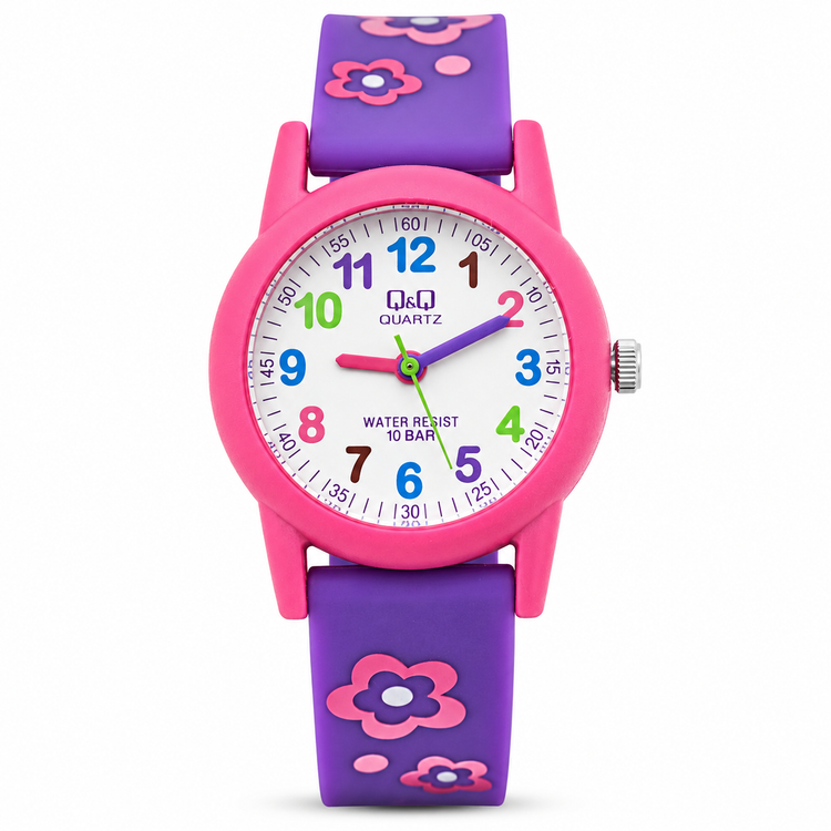 Q&Q RAINBOW FLOWERS — ΠΑΙΔΙΚΟ ΡΟΛΟΙ QUARTZ ΠΟΛΥΧΡΩΜΟ ΛΟΥΛΟΥΔΙΑ