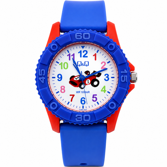 Q&Q RACING — ΠΑΙΔΙΚΟ ΡΟΛΟΙ QUARTZ ΑΓΩΝΙΣΤΙΚΟ ΑΥΤΟΚΙΝΗΤΟ ΜΠΛΕ