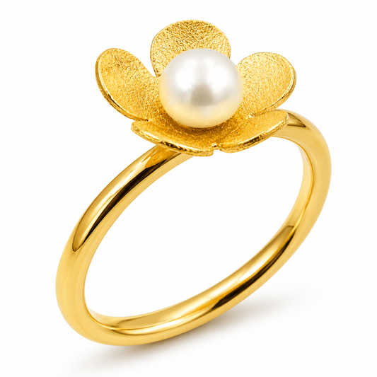 GOLDEN BLOSSOM — ΔΑΧΤΥΛΙΔΙ ΑΣΗΜΙ 925 ΕΠΙΧΡΥΣΟ ΛΟΥΛΟΥΔΙ ΜΑΡΓΑΡΙΤΑΡΙ