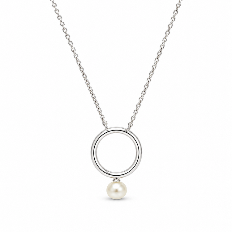 CIRCLE PEARL — ΚΟΛΙΕ ΑΣΗΜΙ 925 ΚΥΚΛΟΣ ΦΥΣΙΚΟ ΜΑΡΓΑΡΙΤΑΡΙ