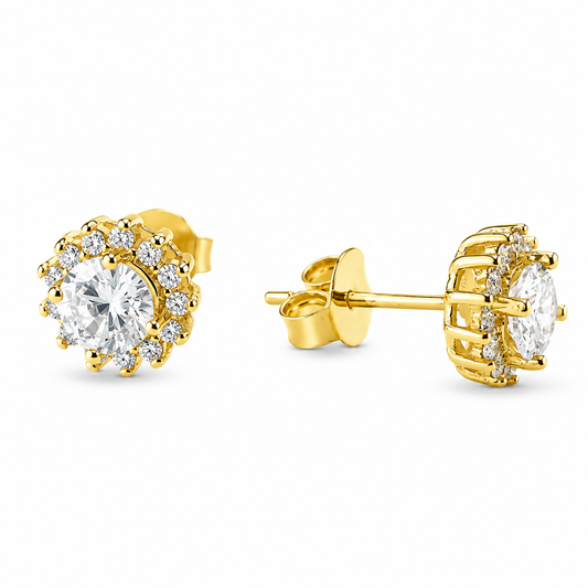 ROUND HALO STUD — ΚΑΡΦΩΤΑ ΑΣΗΜΙ 925 ΖΙΡΓΚΟΝ ΑΣΗΜΙ & ΧΡΥΣΟ