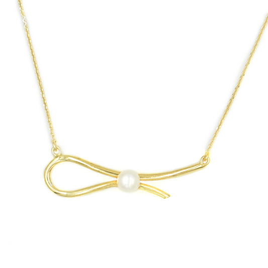 NEMA KNOT GOLD — Χρυσό κολιέ με μαργαριτάρι & λεπτή καμπύλη