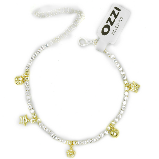 IRALI – ΒΡΑΧΙΟΛΙ ΑΣΗΜΙ 925 ΜΕ ΧΡΥΣΑ CHARMS