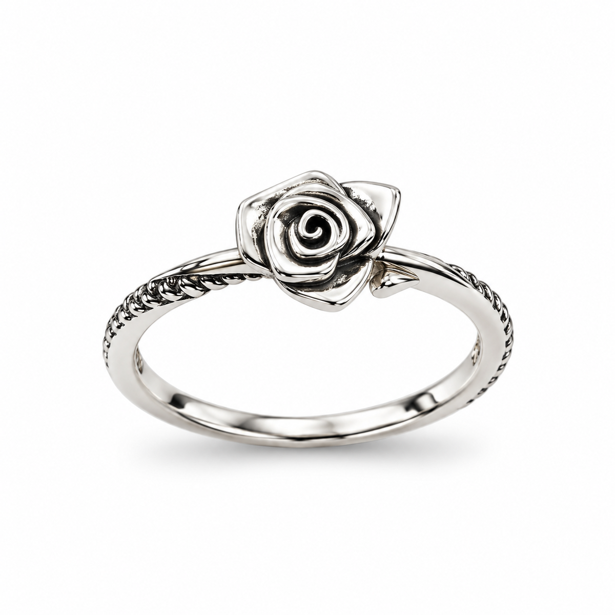 VINTAGE ROSE TWIST — ΔΑΧΤΥΛΙΔΙ ΑΣΗΜΙ 925 ΟΞΕΙΔΩΜΕΝΟ ΤΡΙΑΝΤΑΦΥΛΛΟ ΜΕ ΠΛΕΚΤΟ ΣΚΕΛΕΤΟ