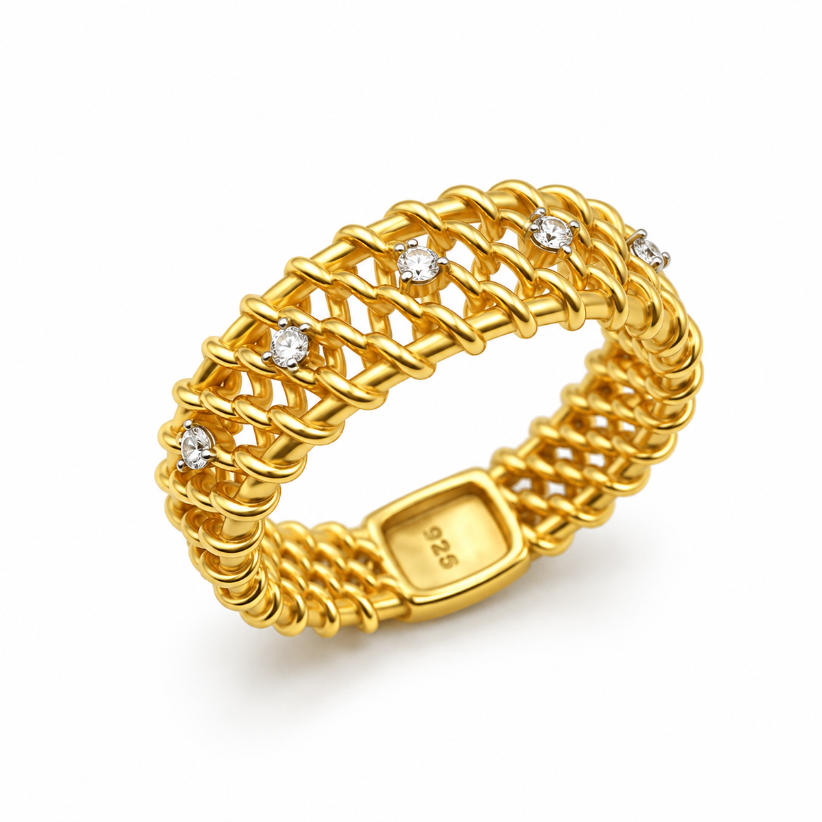 WOVEN GOLD SCATTERED — ΔΑΧΤΥΛΙΔΙ ΑΣΗΜΙ 925 ΕΠΙΧΡΥΣΩΜΕΝΟ ΠΛΕΚΤΟ ΜΕ ΔΙΑΣΠΑΡΤΑ ΖΙΡΚΟΝΙΑ