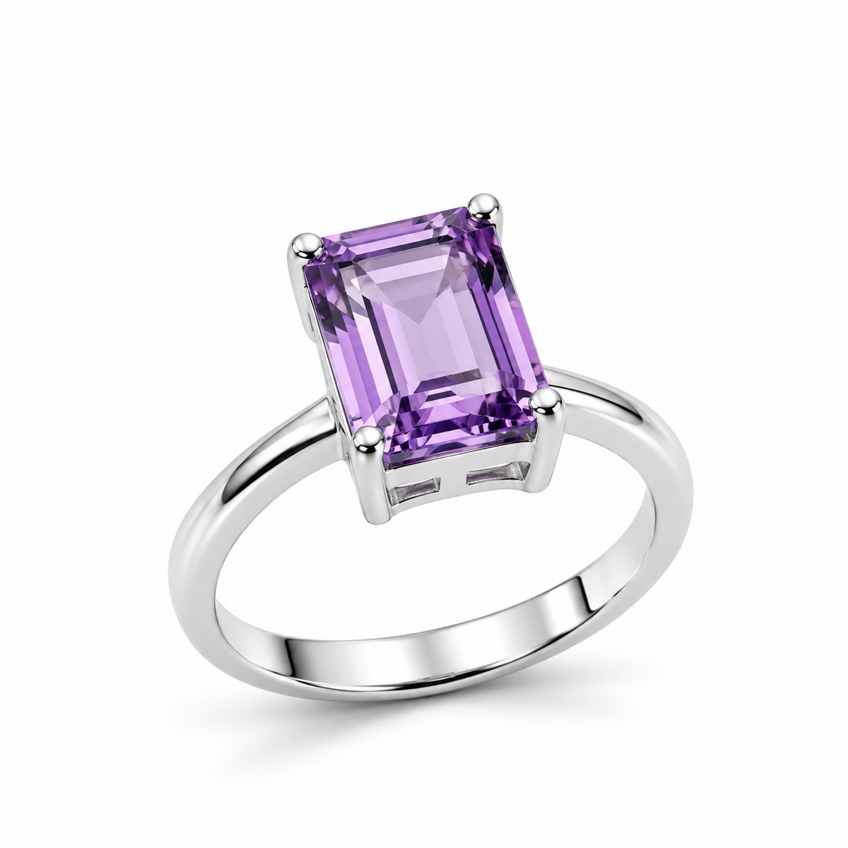EMERALD CUT AMETHYST SOLITAIRE — ΔΑΧΤΥΛΙΔΙ ΑΣΗΜΙ 925 ΜΕ ΑΜΕΘΥΣΤΟ ΚΟΠΗ EMERALD