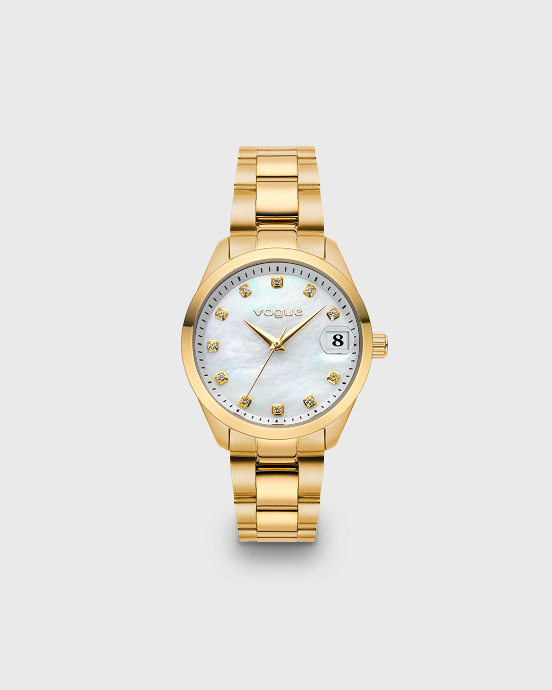 VOGUE REINA MEDIUM — ΓΥΝΑΙΚΕΙΟ ΡΟΛΟΙ QUARTZ ΜΕ ΛΕΥΚΟ ΦΙΛΝΤΙΣΙ ΚΑΙ ΧΡΥΣΟ ΜΠΡΑΣΕΛΕ