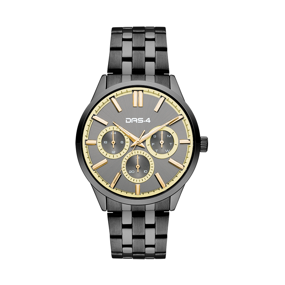 Gunmetal Gold Elite — Ανδρικό Ρολόι DAS.4 Ανθρακί Multifunction με Χρυσούς Δείκτες