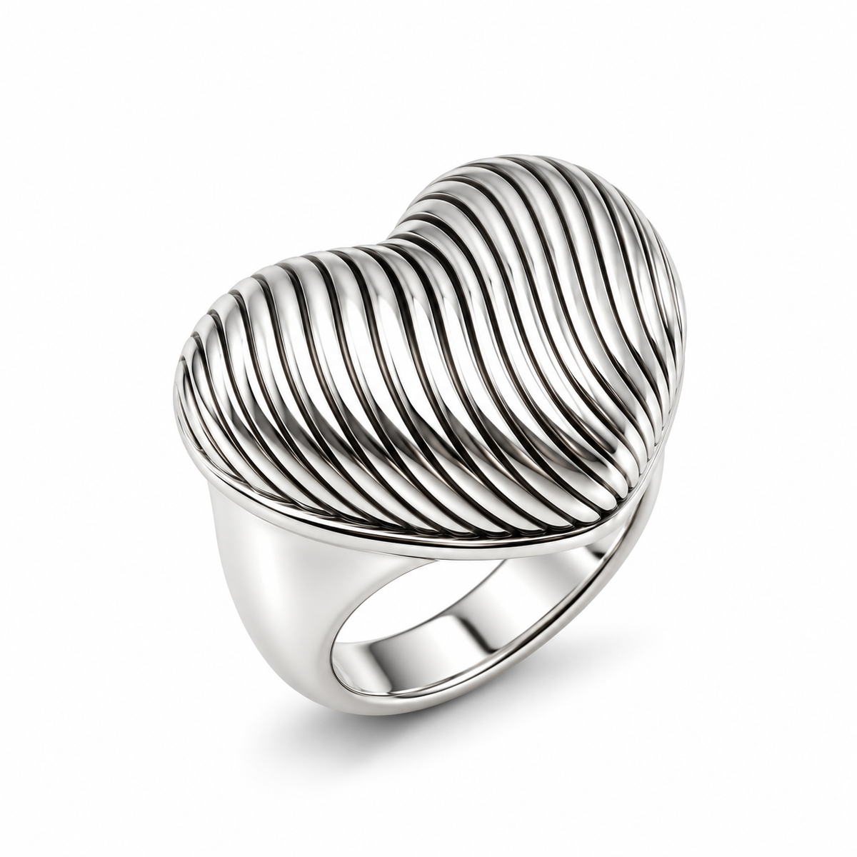 RIBBED HEART STATEMENT — ΔΑΧΤΥΛΙΔΙ ΑΣΗΜΙ 925 ΟΞΕΙΔΩΜΕΝΗ ΡΑΒΔΩΤΗ ΚΑΡΔΙΑ