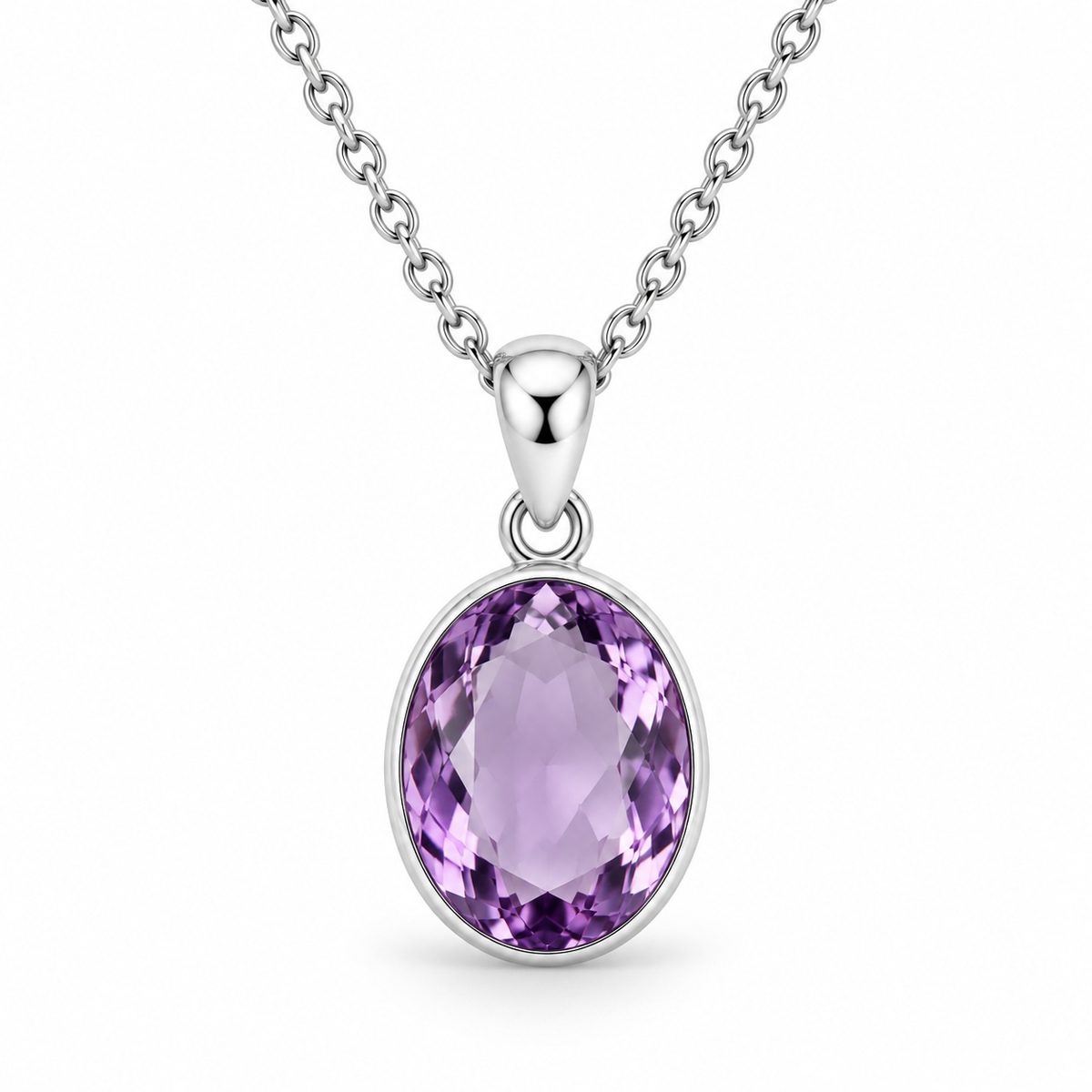 OVAL AMETHYST PENDANT — ΚΟΛΙΕ ΑΣΗΜΙ 925 ΜΕ ΑΜΕΘΥΣΤΟ ΟΒΑΛ ΚΟΠΗ