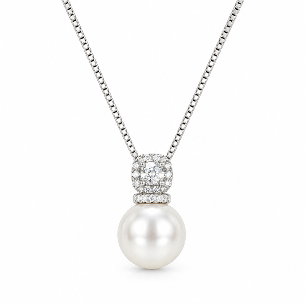 PEARL HALO DROP — ΚΟΛΙΕ ΑΣΗΜΙ 925 ΜΕ ΜΑΡΓΑΡΙΤΑΡΙ ΚΑΙ ΖΙΡΚΟΝΙΑ HALO