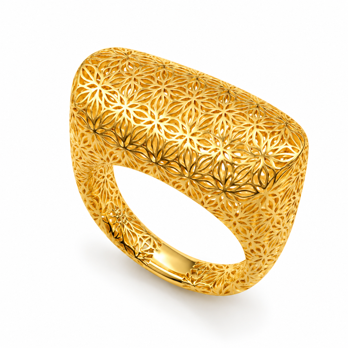FLOWER OF LIFE SIGNET — ΔΑΧΤΥΛΙΔΙ ΑΣΗΜΙ 925 ΕΠΙΧΡΥΣΩΜΕΝΟ ΓΕΩΜΕΤΡΙΚΟ ΛΟΥΛΟΥΔΙ